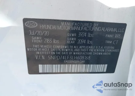 2020 Hyundai Elantra Se z USA, uszkodzony, nr VIN 5NPD74LF3LH608168